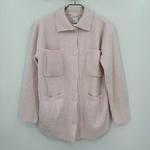 Softies Rib Chenille Knit Shacket Shirt Jacket sz S Blush Pink Button Front NEW